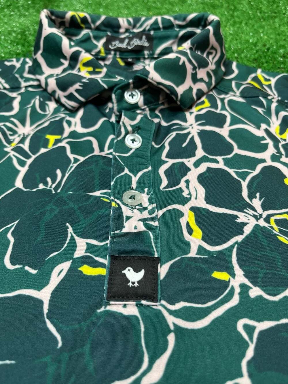 Bad Birdie Golf Polo Size M Green Floral Short Sleeve